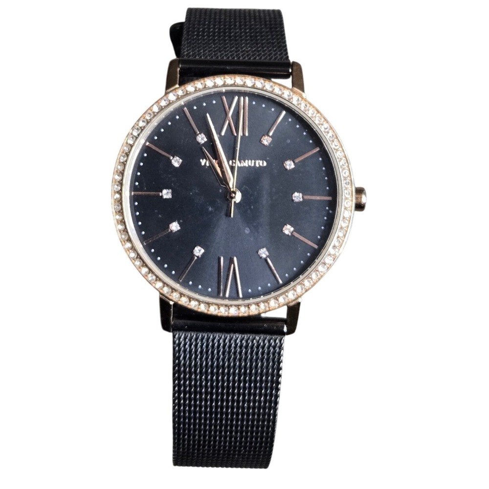 Vince Camuto VC/5351 Crystal Bezel Black Mesh Strap Rose Gold Women Watch Tested